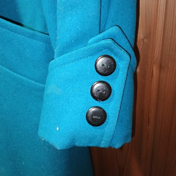 Vintage International Scene Teal Women's Wool Hooded Trench Pea Coat Size 9/10 - Picture 3 of 10